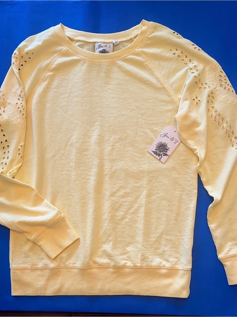 Joei & I - Yellow French Terry Crewneck with Eyelet Sleeve Detail